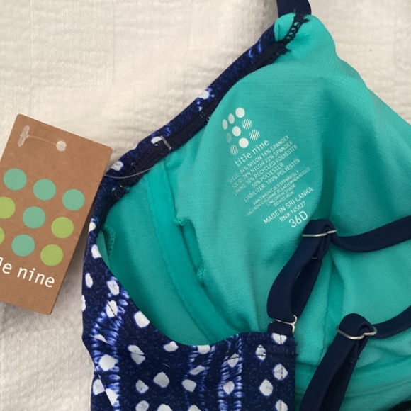 NWT! 2pc Title Nine Métis activewear Tankini, blue dot, 36D top, SM bottom - Picture 3 of 7